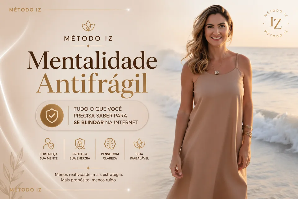 Capa real da aula Mentalidade Antifrágil na área de membros do Método IZ, com a Renata Fantinati na praia.