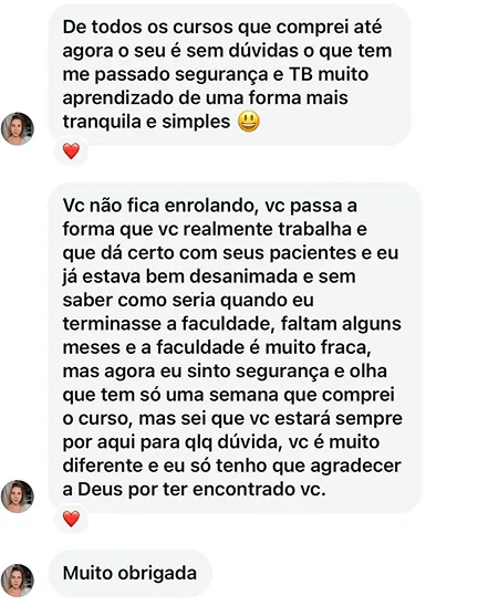 Mensagens de alunas: uma diz que, de todos os cursos que comprou, o da Renata é o que mais tem passado segurança; outra diz que agora sente segurança.